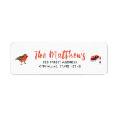 Chic Red Robin Waterverf Handgeschreven naam Typo Etiket (Voorkant)