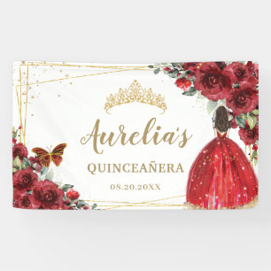 Chic Red Roses Floral Quinceañera Welkomstachtergr Spandoek