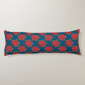 Chic Red Roses op Blue Custom Pillow Lichaamskussen (Achterkant)