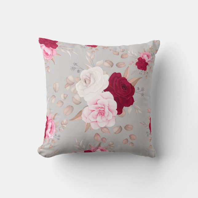 chic red, roze floral kussen (Voorkant)