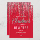 Chic Red Silver Glitter Fringe Gordijn H Feestdagenkaart (Voorkant / Achterkant)