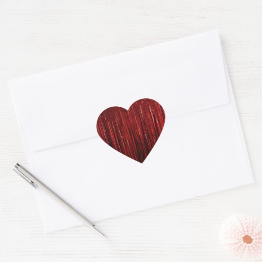 Chic Red Tinsel Stripes Hart Sticker (Envelop)