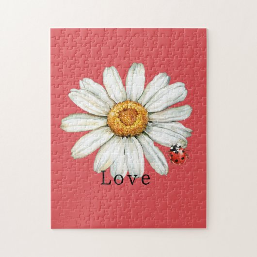 Chic Red White Daisy Flower Ladybug Legpuzzel (Verticaal)