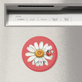 Chic Red White Daisy Flower Ladybug Love Magneet (Insitu (Vaatwasser))