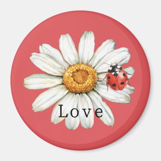 Chic Red White Daisy Flower Ladybug Love Magneet (Voorkant)