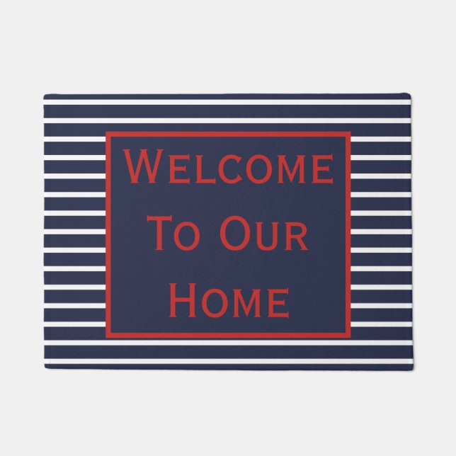 Chic Red White en Blue Welcome Doormat Deurmat (Voorkant)