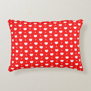 Chic Red White Hearts Motif Accent Coussin