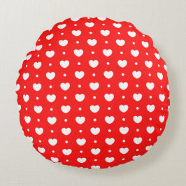 Chic Red White Hearts Pattern Girl Round Pillow Rond Kussen