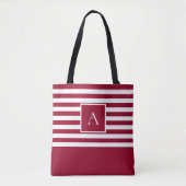 CHIC RED WHITE STRIPE Square Letter Monogram Draagtas (Voorkant)
