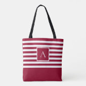 CHIC RED WHITE STRIPE Square Letter Monogram Draagtas (Achterkant)
