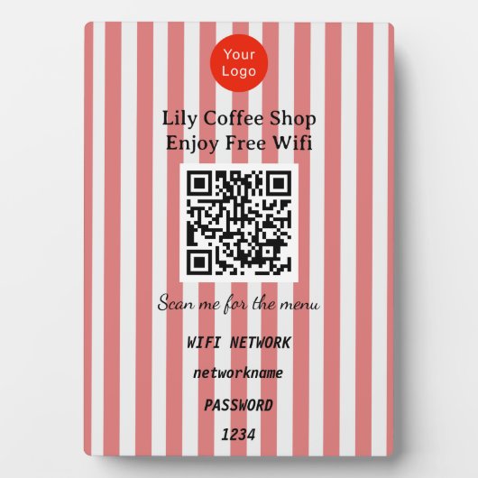 Chic Red & White Stripes QR Code Wifi Fotoplaat (voorkant)