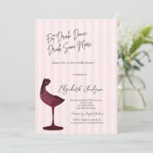 Chic Red Wine Glass Pink Striped  Kaart (Staand voorkant)