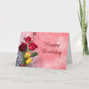 Chic Red & Yellow Roses Birthday Kaart