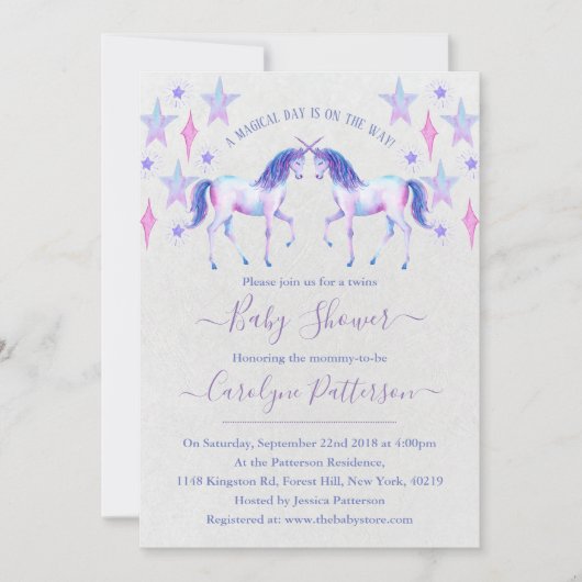 Chic Regenboog Aquarel Tweeling Eenhoorns Baby Sho Kaart (Voorkant)
