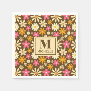 Chic Retro 70er jaren Groovy Hippie Bloem Monogram Servet