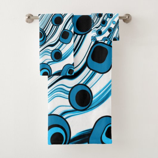 Chic Retro Blue met Black en White Groovy Wavy Bad Handdoek (Insitu)