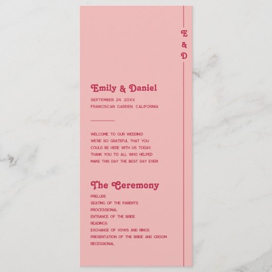 Chic Retro Blush Pink Monogram Programme de mariag (Devant)