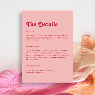 Chic Retro Bright Hot Pink & Blush Wedding Details Informatiekaartje