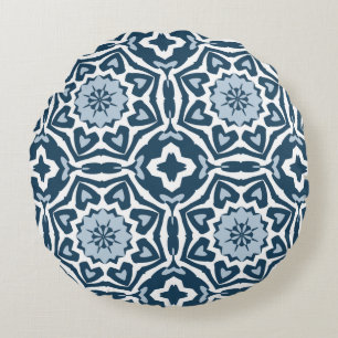 Chic Retro Dutch delfts Blue Mosaic Pattern Rond Kussen