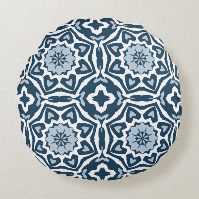 Chic Retro Dutch delfts Blue Mosaic Pattern Rond Kussen (Voorkant)