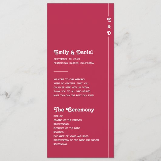 Chic Retro Été rose Monogramme Programme de mariag (Devant)