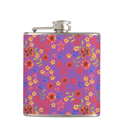 Chic Retro Floral mini-print op magenta Hip-fles Heupfles (Voorkant)