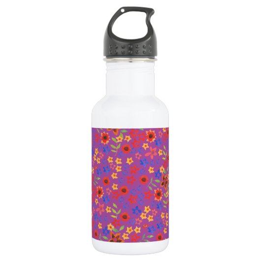 Chic Retro Floral Print op magenta waterfles Waterfles (Voorkant)