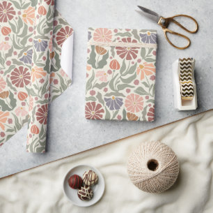 Chic Retro Flowers - Wrapping Paper Roll Cadeaupapier