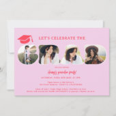 Chic Retro hot pink 3 foto's script afstuderen Kaart (Voorkant)