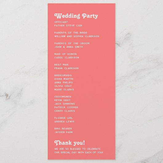 Chic Retro Koraal Roze Monogram Trouwprogramma Programma (Achterkant)