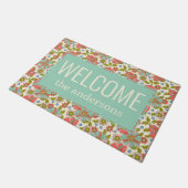 Chic Retro Pink & Aqua Floral Welkom Deurmat (Schuin)