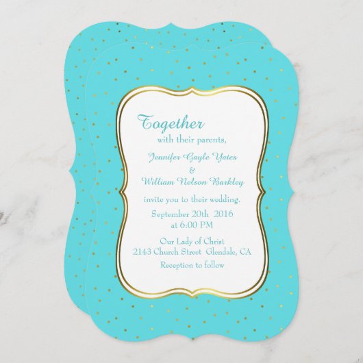 Chic Robins Ei Blauw en Goud bruiloft uitnodiging (Voorkant / Achterkant)