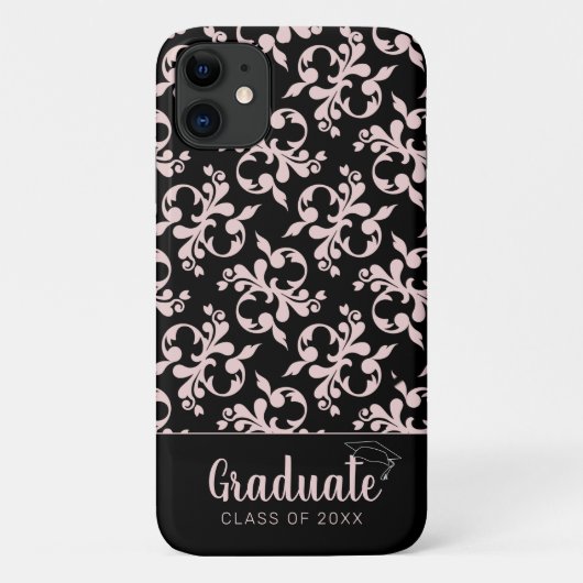 Chic Rococo Roze Black Ornament Afstuderen Case-Mate iPhone Case (Achterkant)