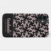 Chic Rococo Roze Black Ornament Afstuderen Case-Mate iPhone Case (Achterkant (horizontaal))