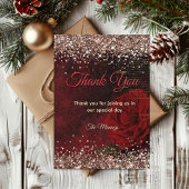 Chic rode bloem faux goud glitter dank u kaart