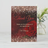 Chic rode bloem faux goud glitter dank u kaart (Staand voorkant)