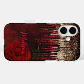 Chic rode bloem goud druppels glitter monogram Hoe Case-Mate iPhone Case (Achterkant (horizontaal))