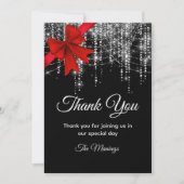 Chic rode boog zwart zilver faux glitter bedankt kaart (Voorkant)