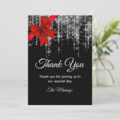 Chic rode boog zwart zilver faux glitter bedankt kaart (Staand voorkant)