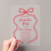 Chic Rode Hand Getekende Strik & Script Afstudeerf Acryl Uitnodigingen (Insitu (Draagbaar))