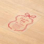 Chic Rode Hand Getekende Strik & Script Afstudeerf Acryl Uitnodigingen (Laagn)