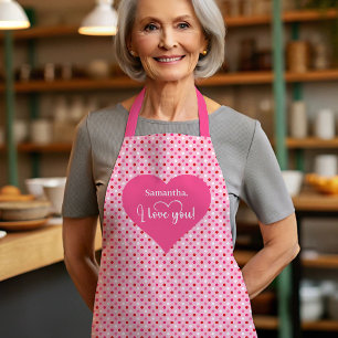 Chic Rode Harten Schort Gepersonaliseerd I Love Yo