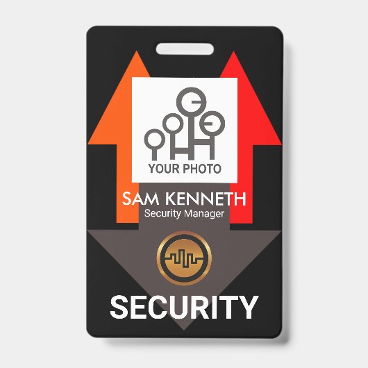 Chic Rode Richtingspijlen Beveiligingsfoto Sjabloo Badge (Voorzijde)