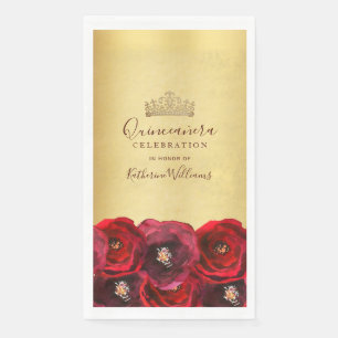 Chic rode roos bloemenkroon gouden kroon Quinceañe Servet
