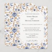 Chic Romantisch Blauw Wit Bloemen Huwelijk Kaart (Voorkant / Achterkant)