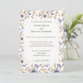 Chic Romantisch Blauw Wit Bloemen Huwelijk Kaart (Staand voorkant)