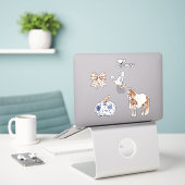 Chic Romantisch Blauw Wit Bloemen Huwelijk Sticker (Laptop op bureau)