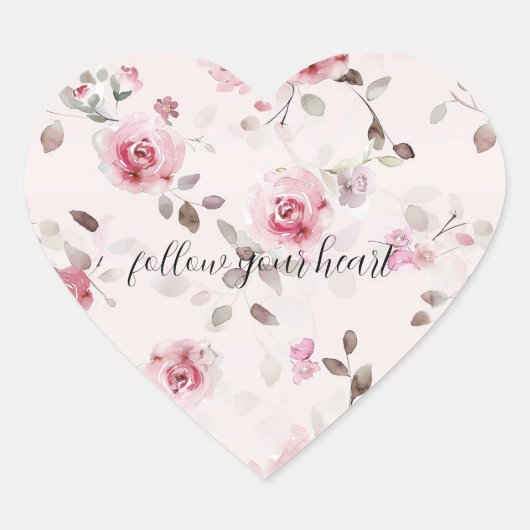 Chic Romantisch Roze Bloemen Hart Sticker (Voorkant)
