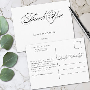 Chic Romantisch Zwart Wit Script Wedding Dank u Briefkaart