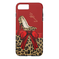Chic Rood & Jaguar Print iPhone 7 Plus Hoesje